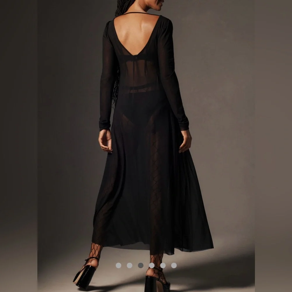 Anthropologie black sheer ruched midi dress - Picture 2 of 7